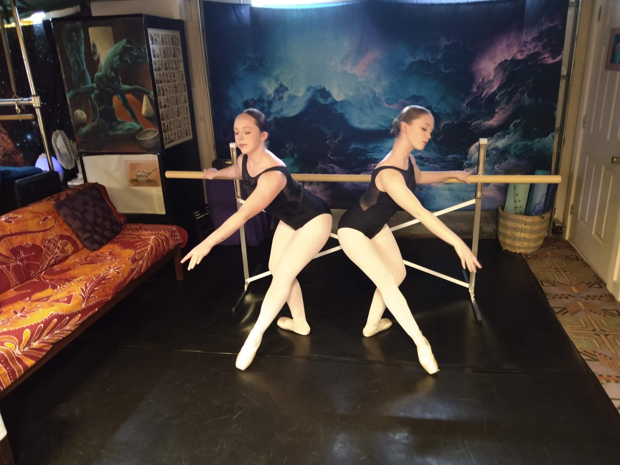 Two dancers practicing Professional Dance at the barre in Achmed’s studio