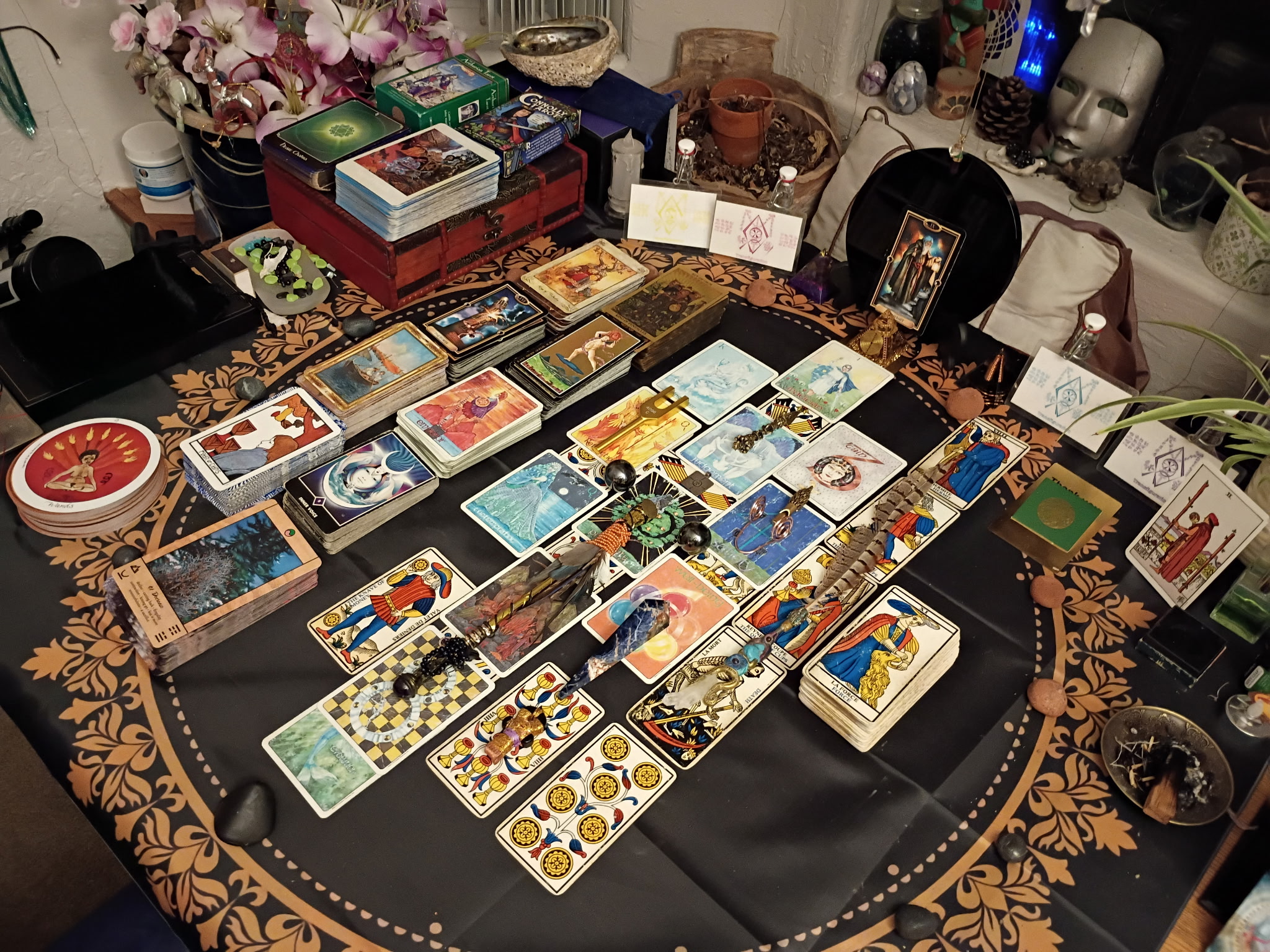 Achmed’s full Tarot table and October card layout